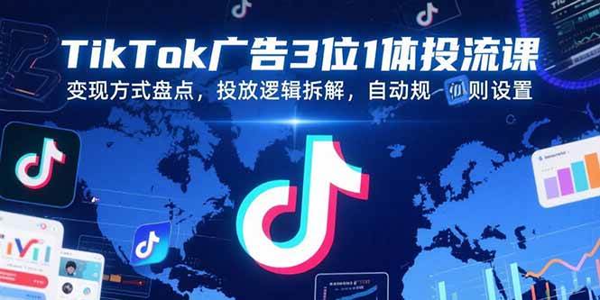 （15460期）TikTok广告3位1体投流课，变现方式盘点，投放逻辑拆解，自动规则设置-占领资源网