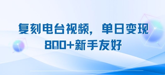 复刻电台视频，单日变现8张+新手友好，长期可做-占领资源网