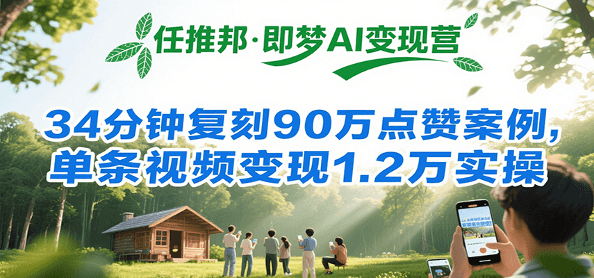 任推邦·即梦AI变现营，34分钟复刻90万点赞案例，单条视频变现1.2万实操-占领资源网