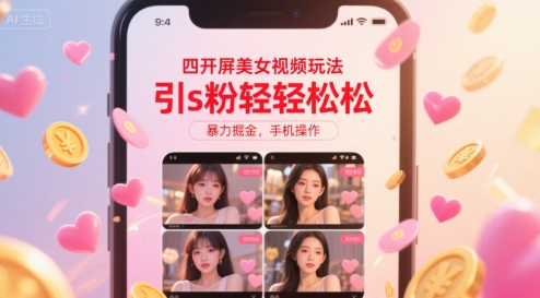 四开屏美女视频玩法，引s粉轻轻松松，暴力掘金，手机操作【揭秘】-占领资源网