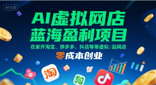 AI虚拟网店蓝海盈利项目，在家开淘宝、拼多多、抖店等虚拟品网店，零成本创业-占领资源网