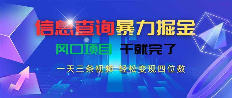 （15516期）信息查询暴力掘金，一天三条视频 轻松变现四位数，风口项目干就完了-占领资源网
