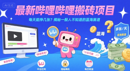 最新哔哩哔哩上B站搬砖项目，每天能挣几张？揭秘一般人不知道的蓝海赛道-占领资源网