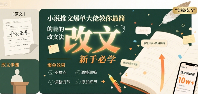 小说推文爆单大佬教你最简单的改文方法实操课，新手必学-占领资源网