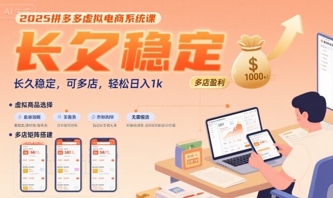 2025拼多多虚拟电商系统课，长久稳定，可多店，轻松日入1k-占领资源网