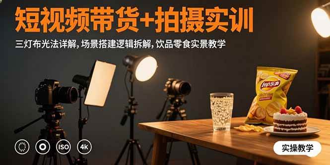 （15540期）短视频带货+拍摄实训：三灯布光法详解,场景搭建逻辑拆解,饮品零食实景教学-占领资源网