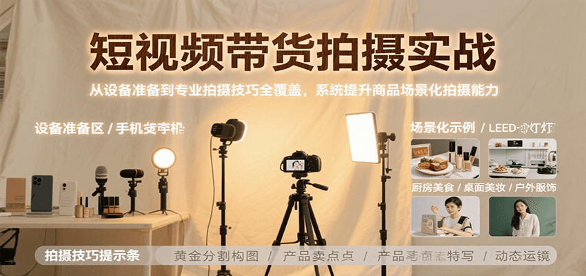 短视频带货拍摄实战，从设备准备到专业拍摄技巧全覆盖，系统提升商品场景化拍摄能力-占领资源网