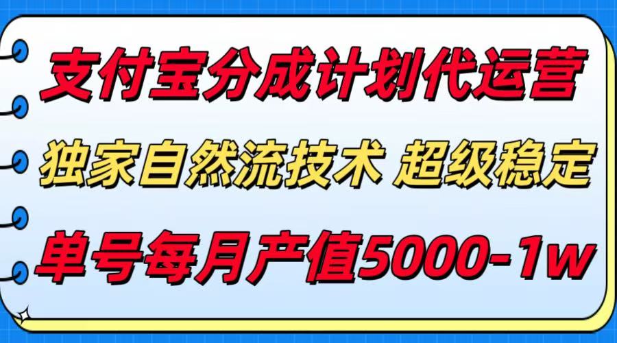 支付宝分成计划代运营，独家自然流技术，收益稳定，单号月产5000＋-占领资源网