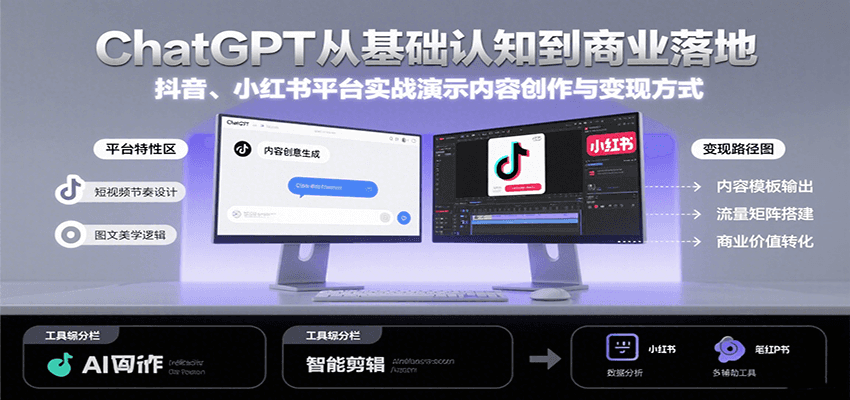 ChatGPT从基础认知到商业落地，实战演示抖音、小红书等平台的内容创作与变现-占领资源网