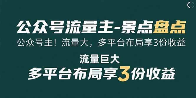 （15553期）公众号流量主-景点盘点 流量巨大 多平台布局享3份收益-占领资源网