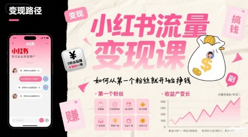 小红书流量变现课，如何从第一个粉丝就开始挣钱-占领资源网