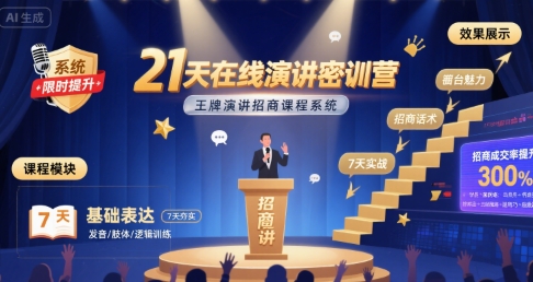 21天在线演讲密训营，王牌演讲招商课程系统-占领资源网