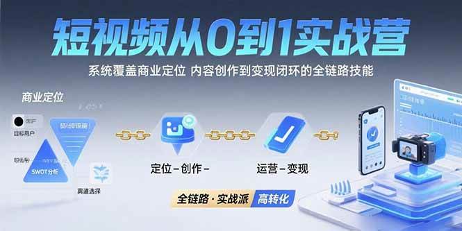 （15570期）短视频从0到1的实战营：系统覆盖商业定位,内容创作到变现闭环的全链路技能-占领资源网