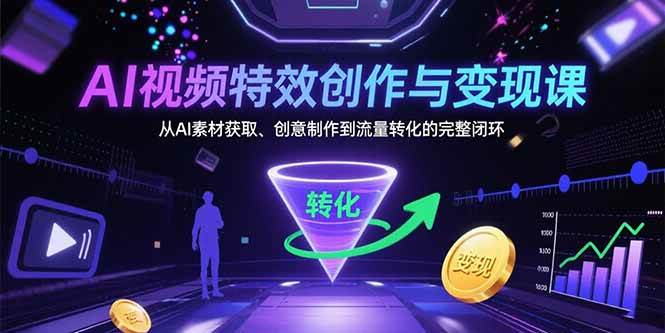 （15587期）AI视频特效创作与变现课：从AI素材获取、创意制作到流量转化的完整闭环-占领资源网