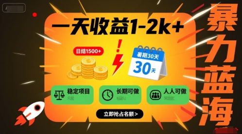 一天收益1-2k+ 稳定项目，暑期暴力蓝海项目，长期稳定，人人可做【揭秘】-占领资源网